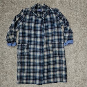 Vintage 60s Pendleton Made In USA Blue Tartan Plaid Virgin Wool Robe Mens Large